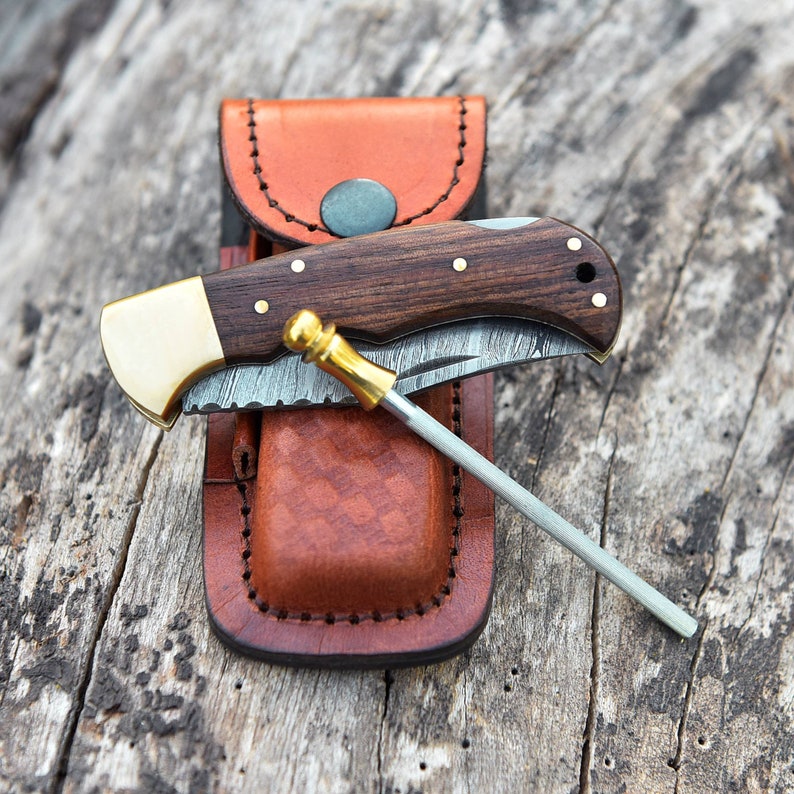 Handmade Damascus Folding Knife For Men  Damascus Hunting Knife With Sheath  Best For Edc Camping H 3