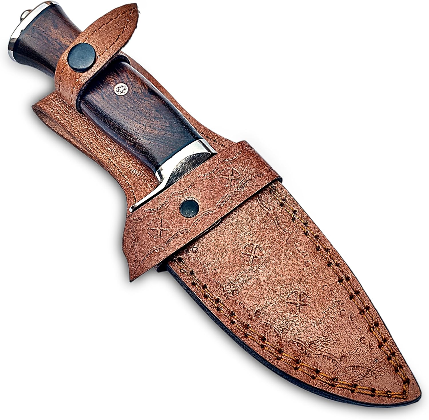 Damascus Hunting Knife Fixed Blade  10 Inches Handmade Knife With Leather Sheath And Wood Handle  P 1