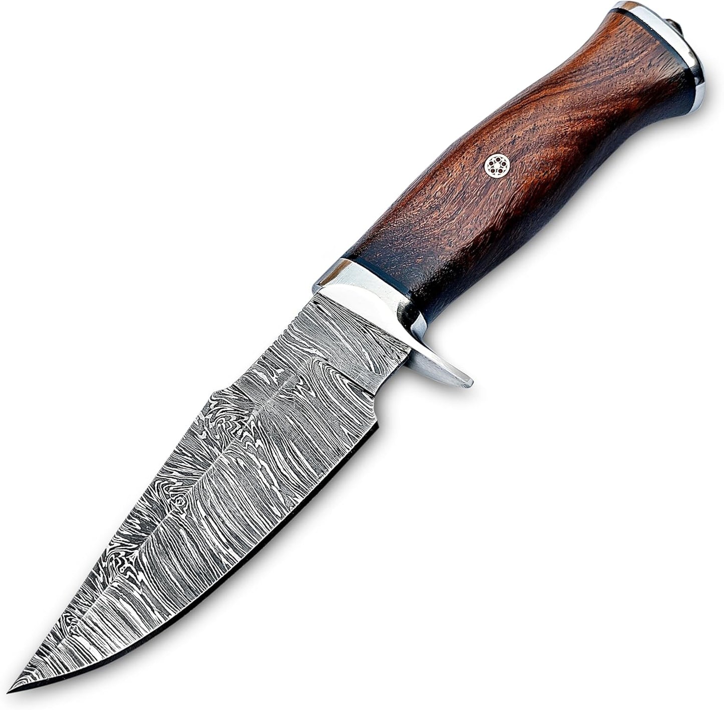 Damascus Hunting Knife Fixed Blade  10 Inches Handmade Knife With Leather Sheath And Wood Handle  P 4