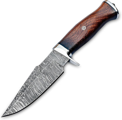 Damascus Hunting Knife Fixed Blade  10 Inches Handmade Knife With Leather Sheath And Wood Handle  P 4