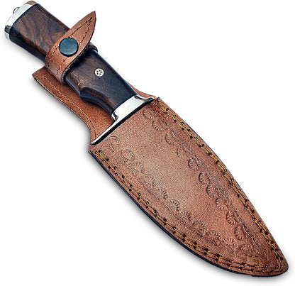 Handmade Damascus Hunting Knife  10 Inches Handmade Knife With Leather Sheath And Wood Handle 1