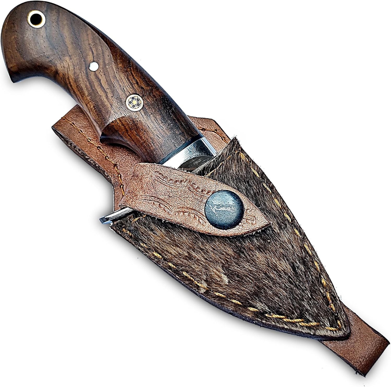Handmade 6 Damascus Steel Neck Knife Rosewood Handle With Steel Guard And Leather Sheath Best EDC G 1