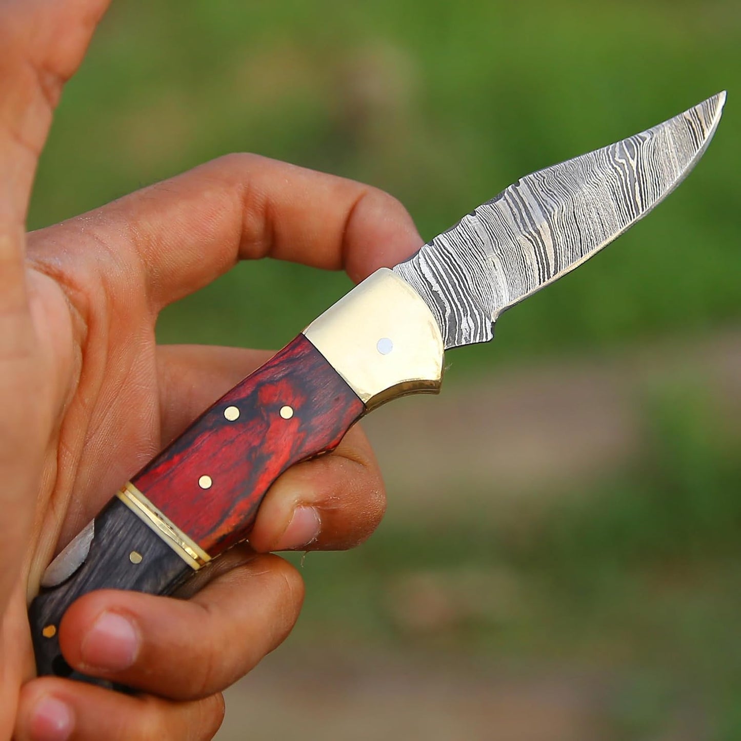 Damascus Pocket Folding Knife With Sheath  Lockback Lightweight MultiTool For Camping Outdoor Hunti 2
