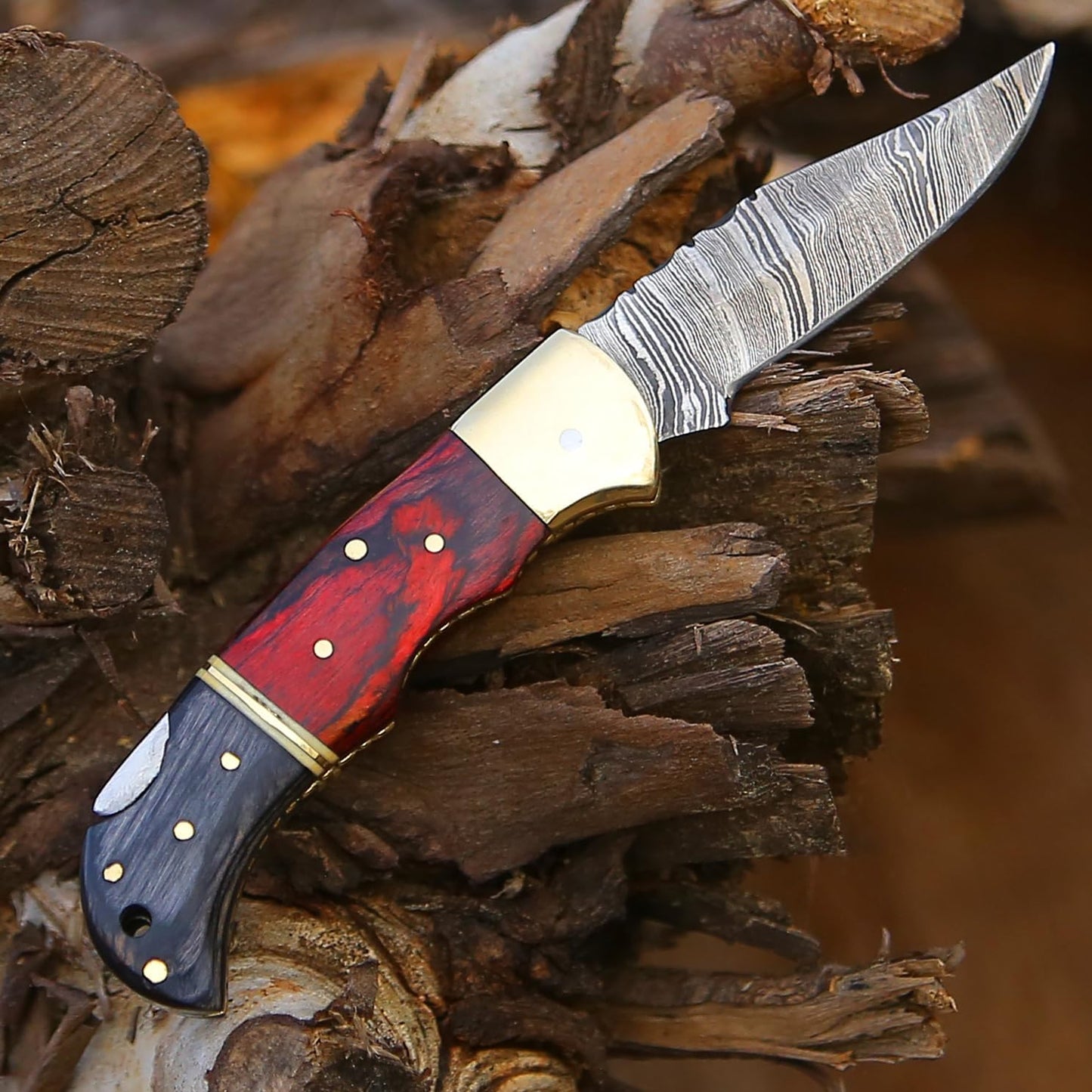 Damascus Pocket Folding Knife With Sheath  Lockback Lightweight MultiTool For Camping Outdoor Hunti 3