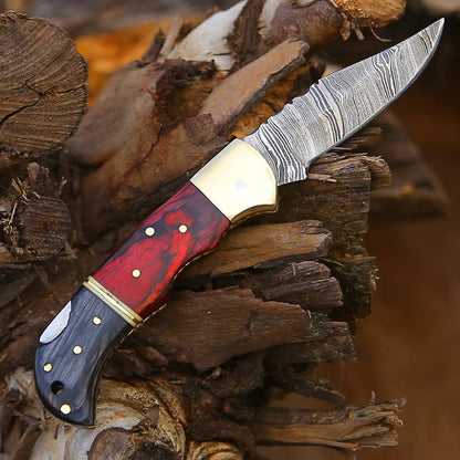 Damascus Pocket Folding Knife With Sheath  Lockback Lightweight MultiTool For Camping Outdoor Hunti 3