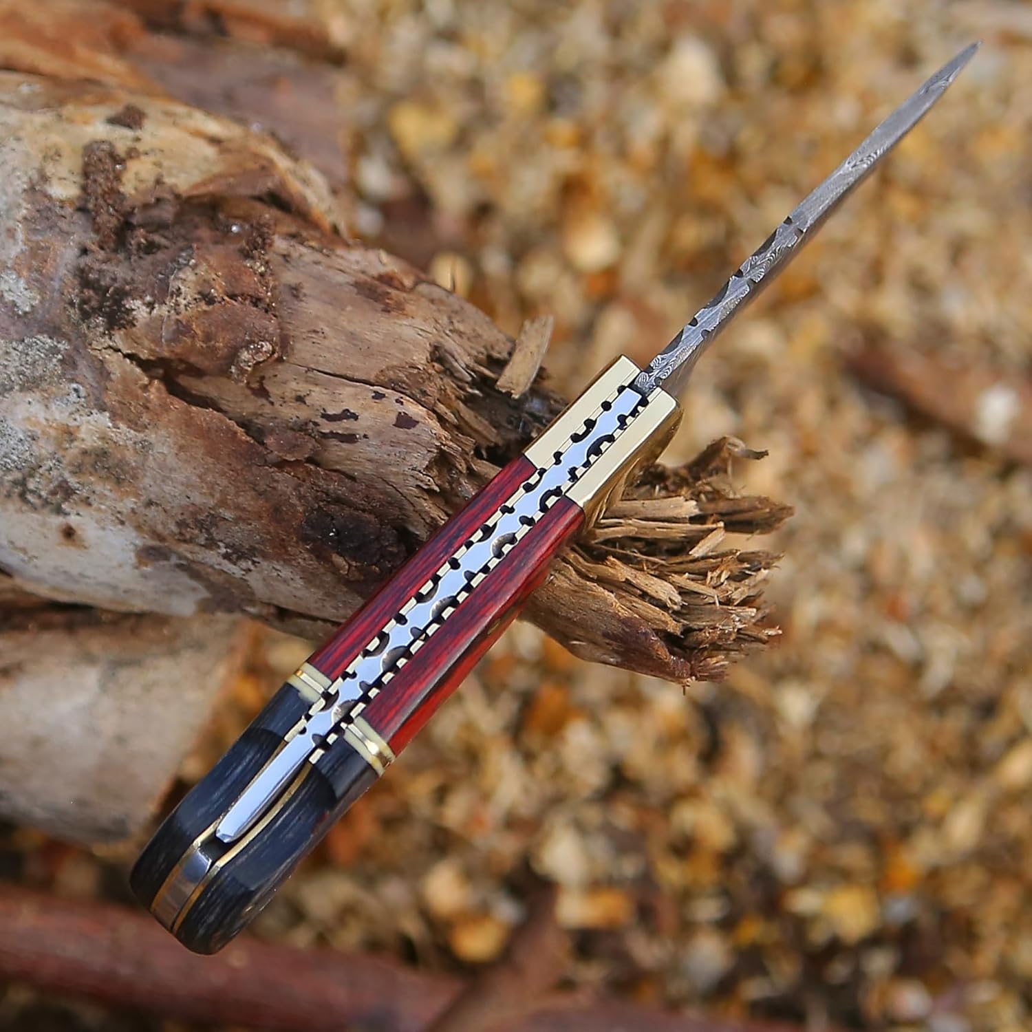 Damascus Pocket Folding Knife With Sheath  Lockback Lightweight MultiTool For Camping Outdoor Hunti 6