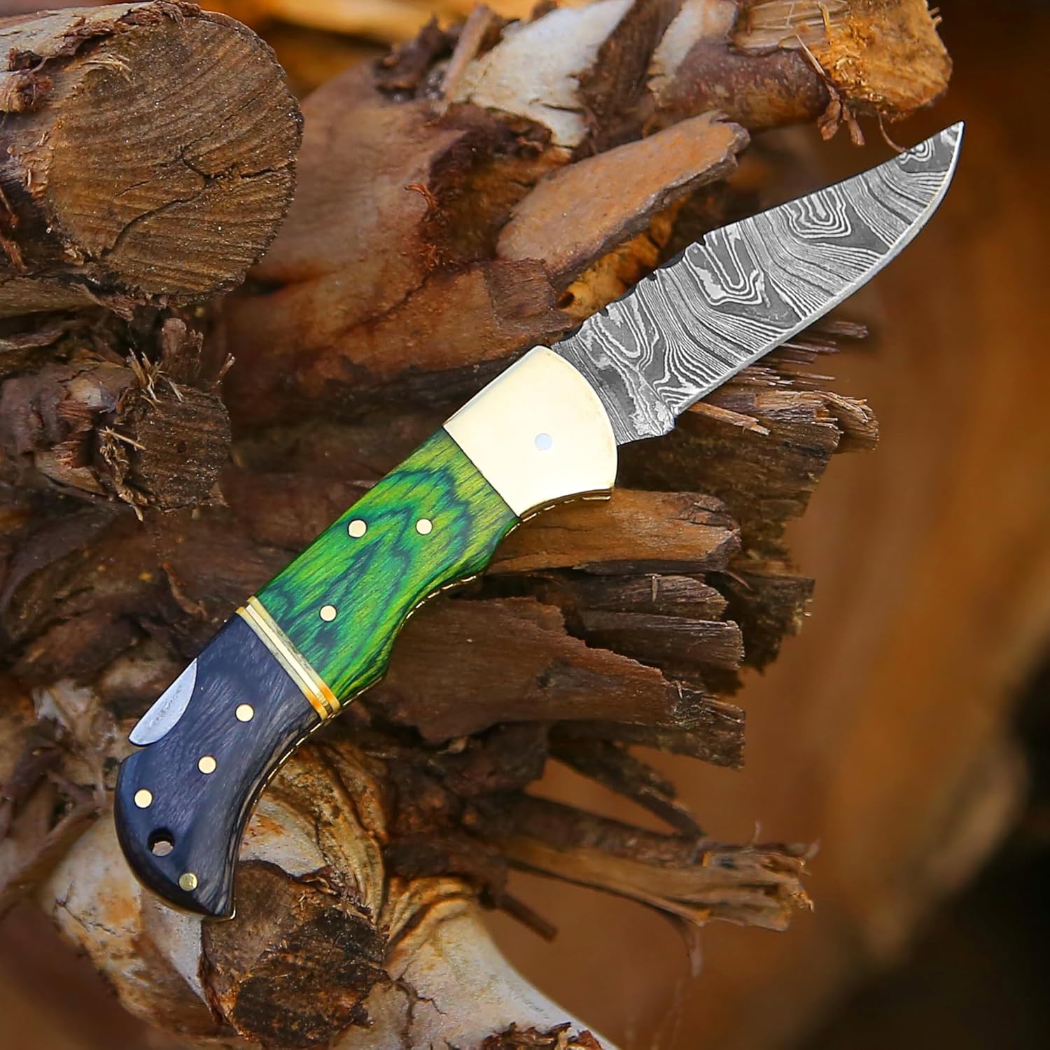 Damascus Pocket Folding Knife With Sheath 65 Inch Lightweight MultiTool For Camping Outdoor Hunting 2