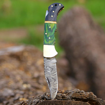 Damascus Pocket Folding Knife With Sheath 65 Inch Lightweight MultiTool For Camping Outdoor Hunting 6