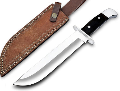 D2 Steel 13 Inches Large Bowie Knife Full Tang Fixed Blade Black Micarta Handle Hunting Knife with Leather Sheath