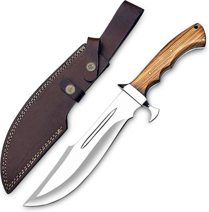 Handmade D2 Steel Bowie Knife 14 Inch Full Tang Fixed Blade Knife with Sheath Best for Bushcraft Survival Camping