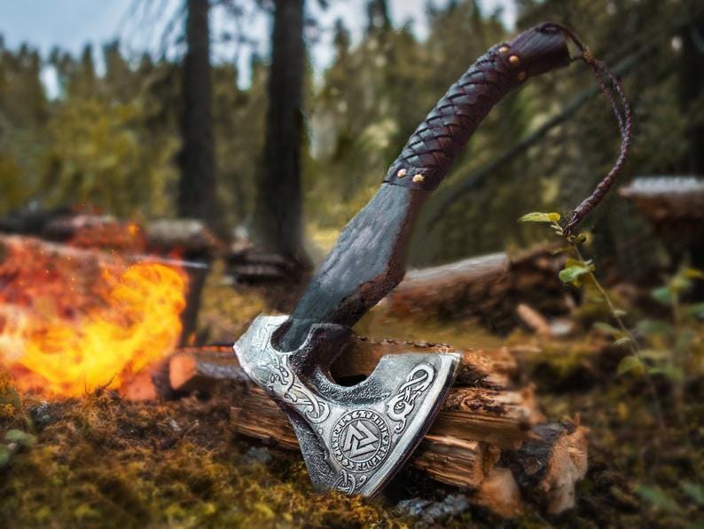 Custom Ragnar Axe Viking Forged Carbon Steel Axe VIKING AXE Hatchet Rose Wood Shaft Camping Axe Wed 2