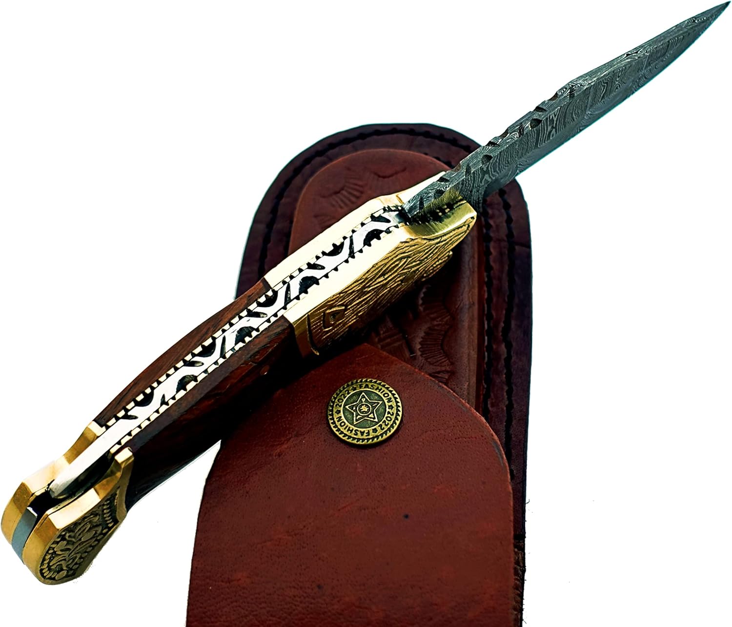ALFARI Damascus Steel Folding Pocket Knife Small Pocket Knife For Outdoor For Camping Hiking Back L 2