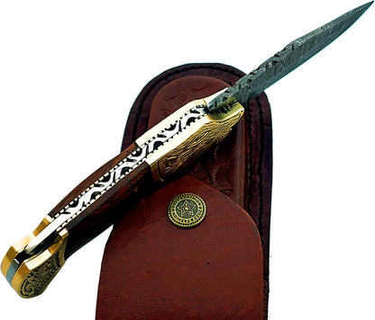 ALFARI Damascus Steel Folding Pocket Knife Small Pocket Knife For Outdoor For Camping Hiking Back L 2