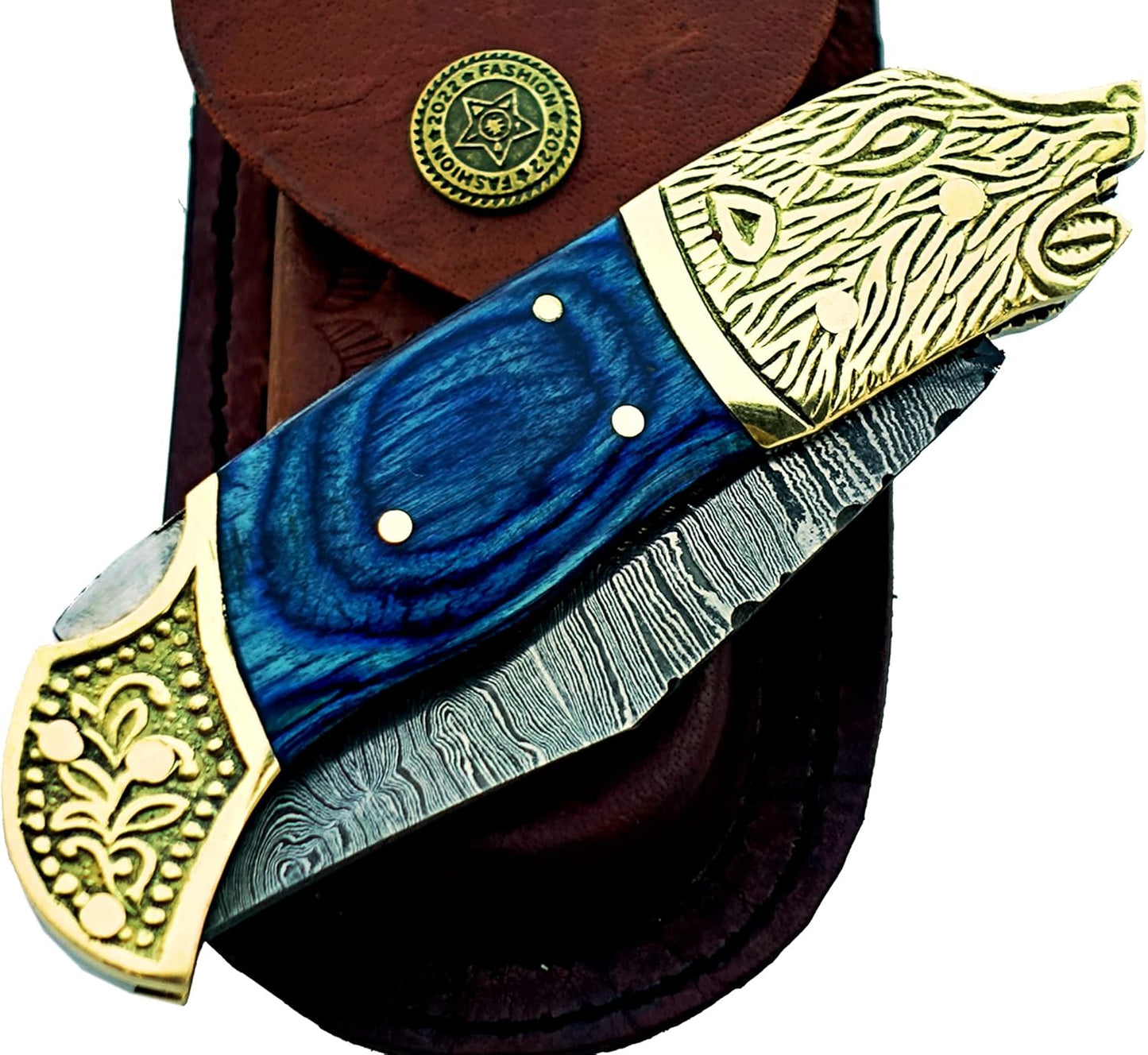 ALFARI Damascus Steel Folding Pocket Knife Blue Small Pocket Knife For Outdoor For Camping Hiking B 1