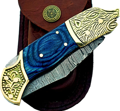 ALFARI Damascus Steel Folding Pocket Knife Blue Small Pocket Knife For Outdoor For Camping Hiking B 1