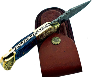 ALFARI Damascus Steel Folding Pocket Knife Blue Small Pocket Knife For Outdoor For Camping Hiking B 2