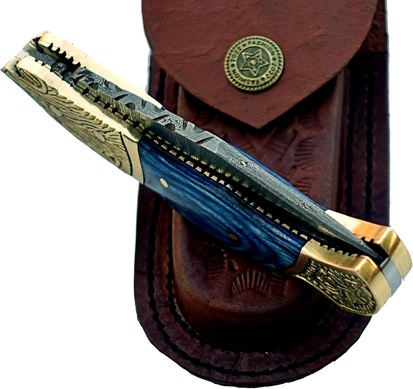 ALFARI Damascus Steel Folding Pocket Knife Blue Small Pocket Knife For Outdoor For Camping Hiking B 3