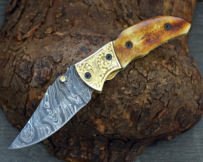 ALARI Pocket Knives  Folding Knives For Men  Women Personalized Engraved High Carbon Steel Damascus 1