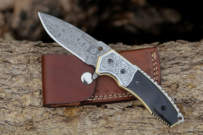 ALARI Pocket Knives  Folding Knives For Men  Women Personalized Engraved High Carbon Steel Damascus