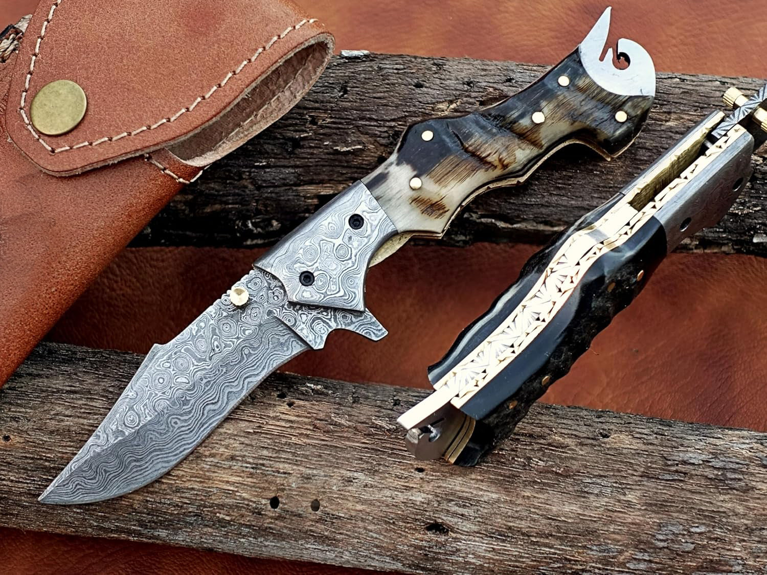 ALFARI Pocket Knives  Folding Knives For Men  Women Personalized Engraved High Carbon Steel Damascu 1