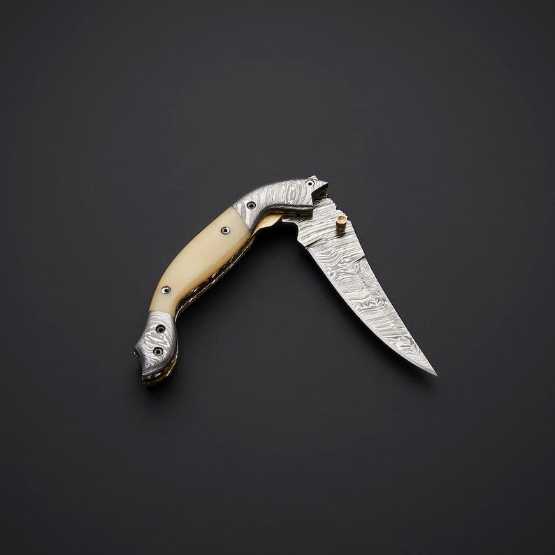 Damascus Folding Knife Handmade Folding Knife Pocket Knife Hunting Knife Gift For Men Anniversary G 2