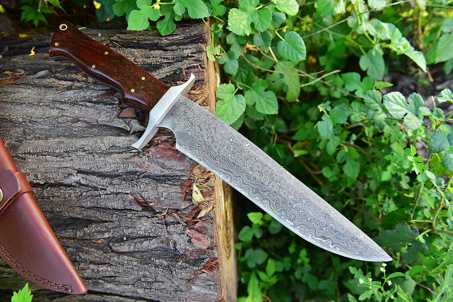 Handmade Damascus Bowie Knife With Sheath Outdoor Knife Survival Knife Camping Knife Fixed Blade Hu 1