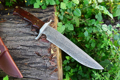 Handmade Damascus Bowie Knife With Sheath Outdoor Knife Survival Knife Camping Knife Fixed Blade Hu 1