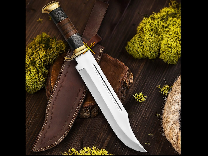 18'' Handmade Bowie Knife with Sheath Crocodile Dundee Knife, D2 Steel Blade, Best Hunting Knife, Outdoor Knife For Men