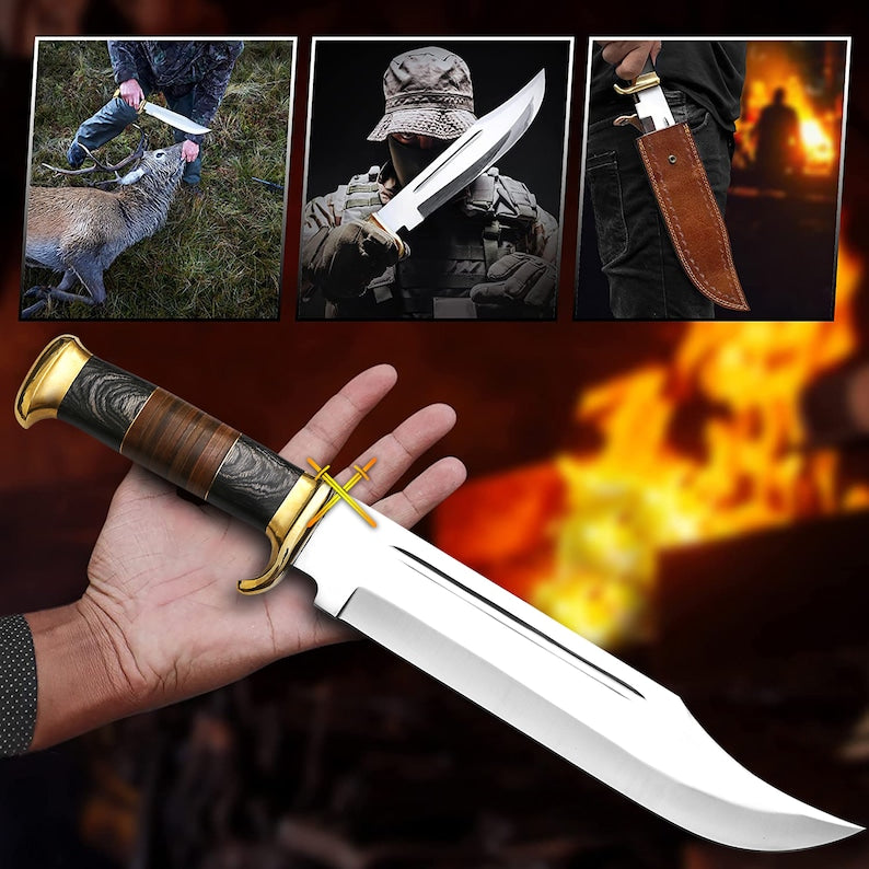 18 Handmade Bowie Knife With Sheath Crocodile Dundee Knife D2 Steel Blade Best Hunting Knife Outdoo 3