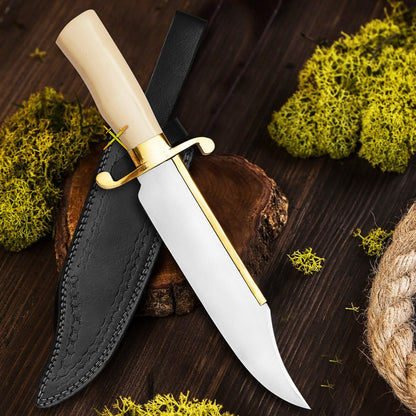 14''Handmade Fixed Blade Bowie Knife, Musso Bowie Knife with Leather Sheath, Hunting Knife, Gift for Boyfriend, For Men