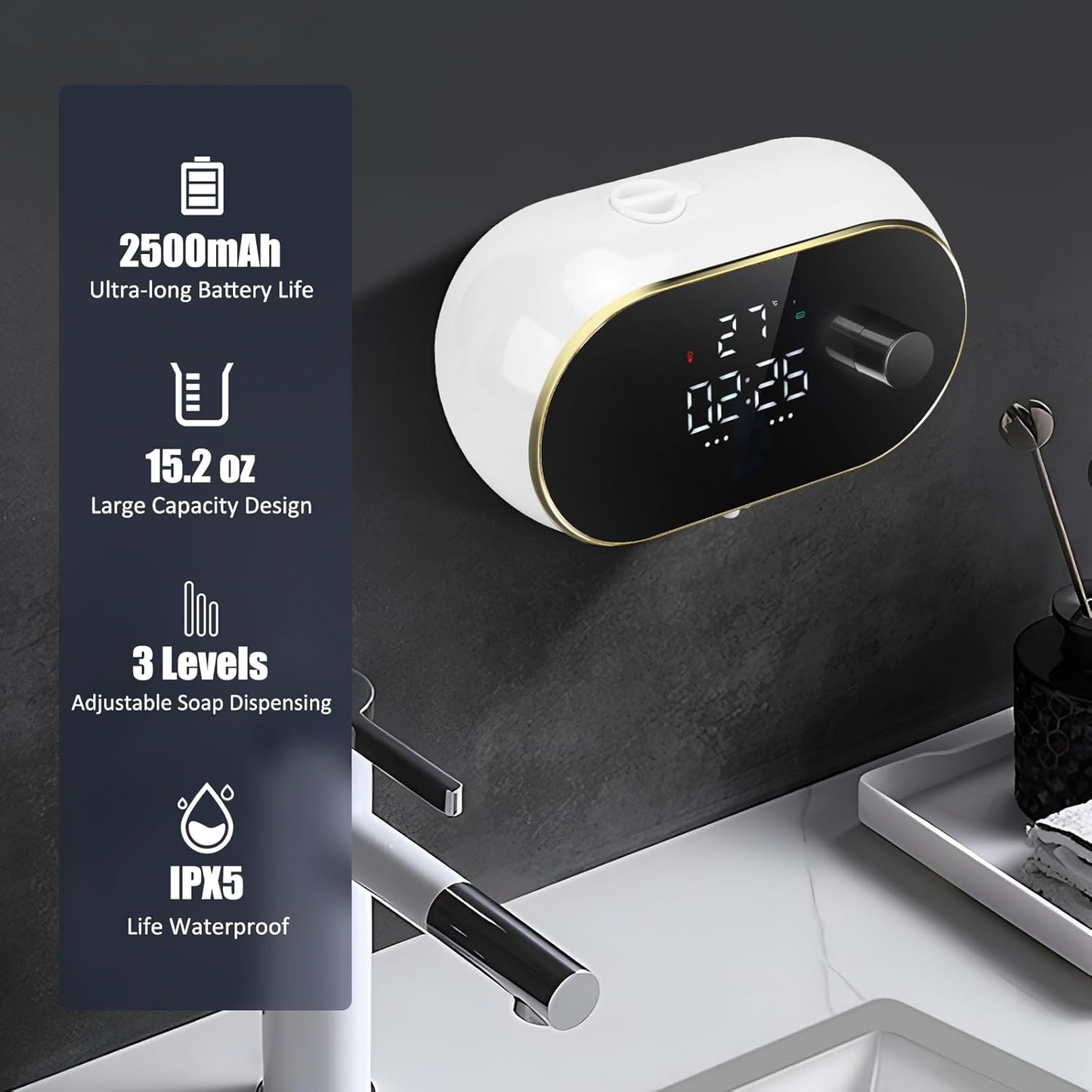 Smart Automatic Soap Dispenser With Time  Temp Display  Waterproof TouchFree Hand Washing Induction 3