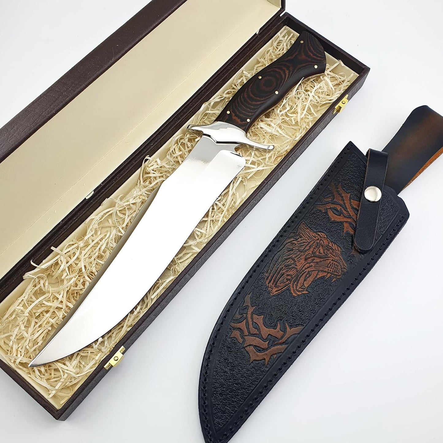 Custom handmade 14 Bowie Knife Survival with Sheath for Cutting Trees for Yard Work Hunting Knife Full Tang Fixed Blade