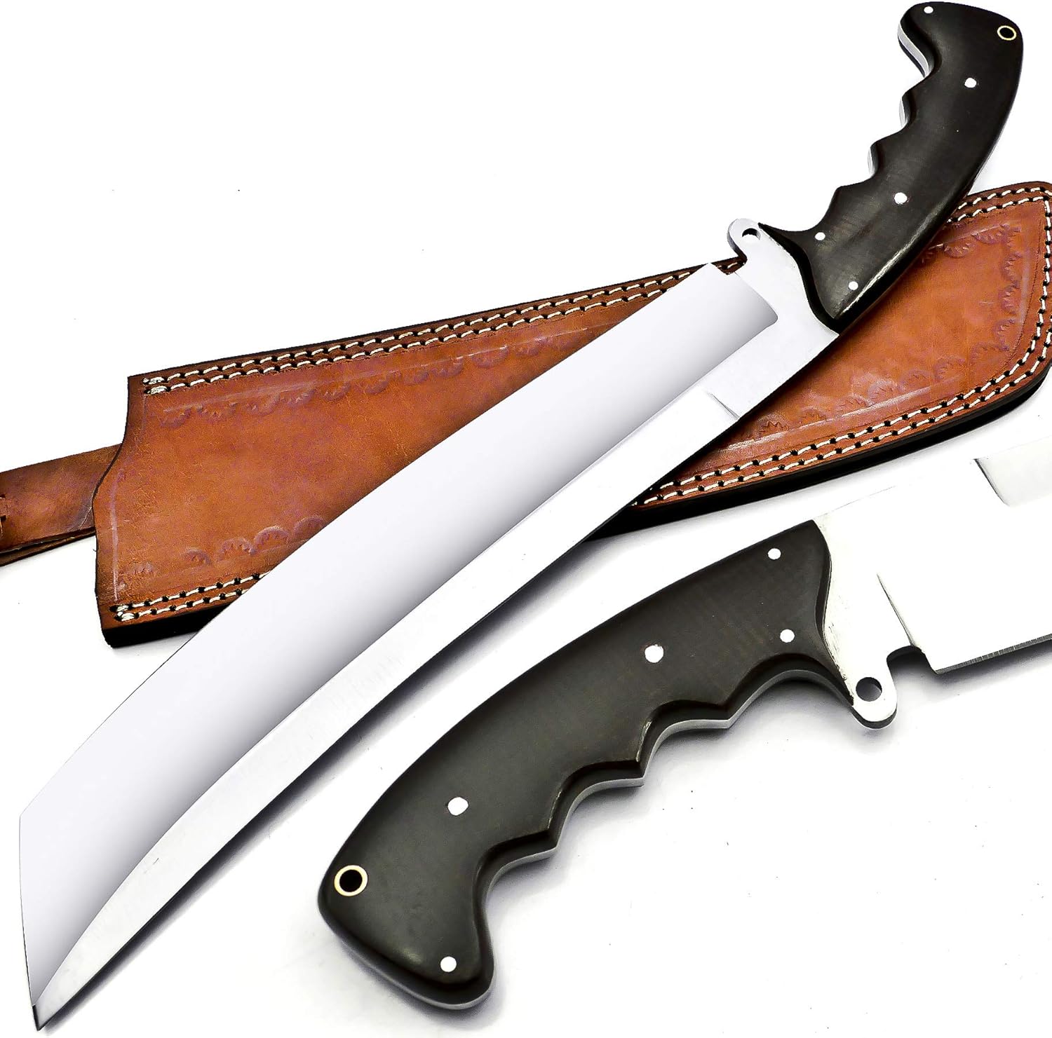 Custom Handmade 18 Inches Machete Knife with Leather Sheath Fixed Blade Hunting Survival Knives Black Micarta Handle