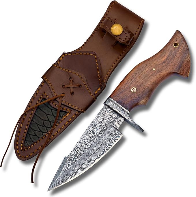 Custom Handmade Real Damascus Fixed Blade knife with Sheath Fixed Blade Hunting Survival Knives Rose Handle