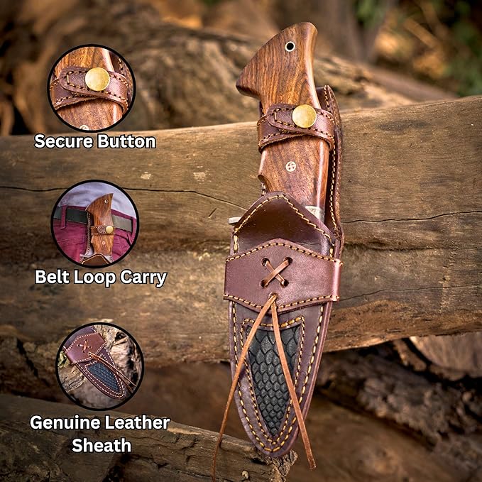 Custom Handmade Real Damascus Fixed Blade Knife With Sheath Fixed Blade Hunting Survival Knives Ros 1