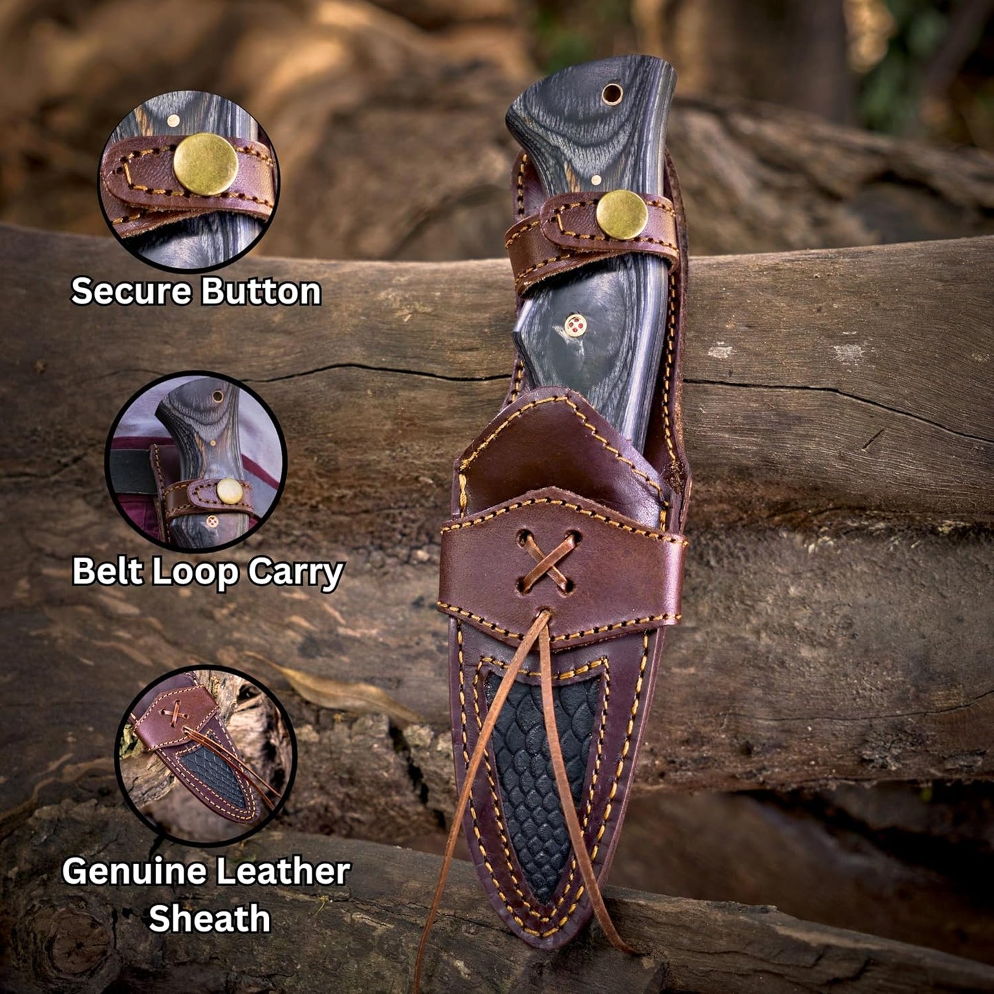Custom Handmade Damascus Fixed Blade Knife With Sheath Fixed Blade Hunting Survival Knives Outdoor  3