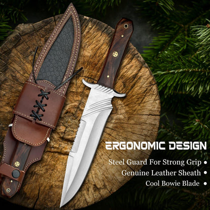 Custom Handmade Steel Bowie Knife 15 Inches Fixed Blade With Leather Sheath For Outdoor Survival Ca 1