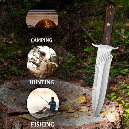 Custom Handmade Steel Bowie Knife 15 Inches Fixed Blade With Leather Sheath For Outdoor Survival Ca 3