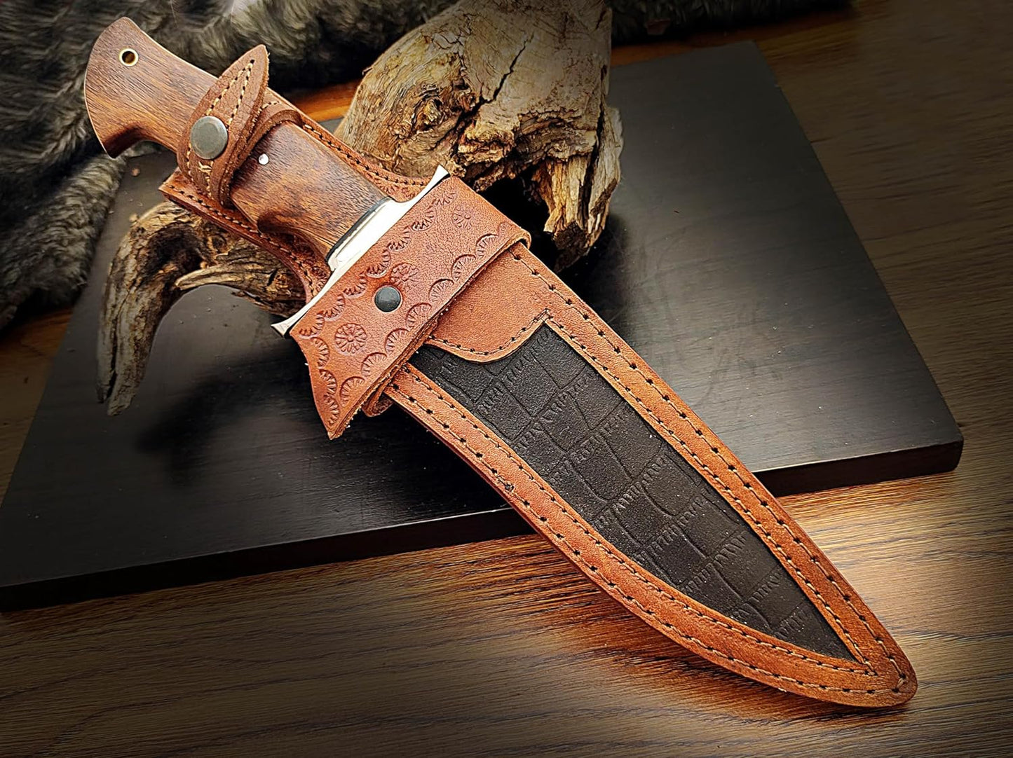 Custom Handmade 135 Inches Bowie Knife Fixed Blade With Leather Sheath For Outdoor Survival Camping 4