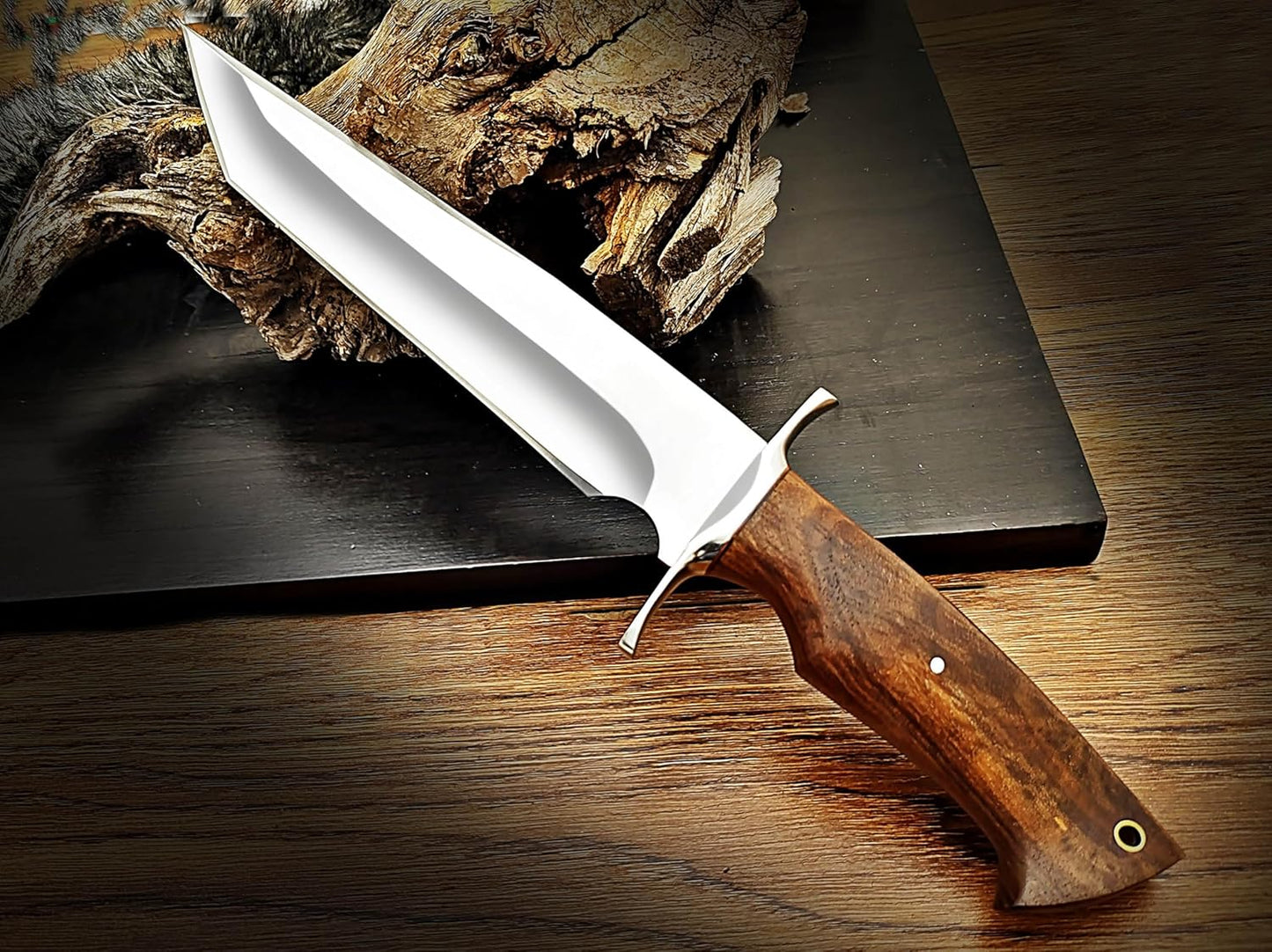 Custom Handmade 135 Inches Bowie Knife Fixed Blade With Leather Sheath For Outdoor Survival EDC Cam 1