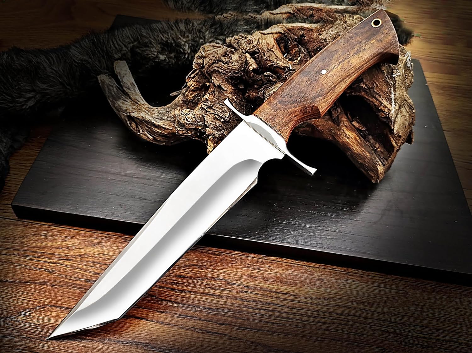 Custom Handmade 135 Inches Bowie Knife Fixed Blade With Leather Sheath For Outdoor Survival EDC Cam 3