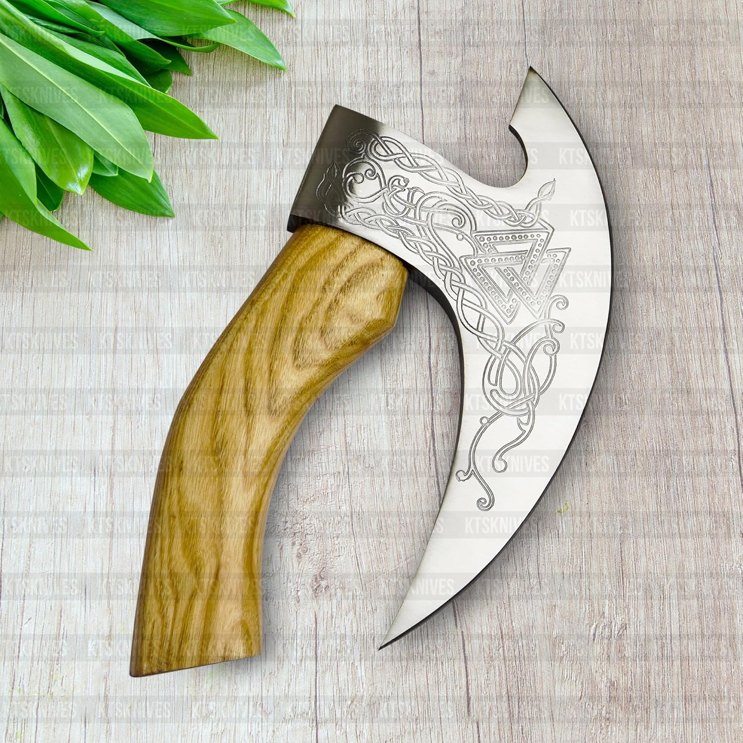 Unique Handmade Viking Pizza Cutter With Wooden Handle  UltraSharp Steel Axe Blade  Leather Sheath  2