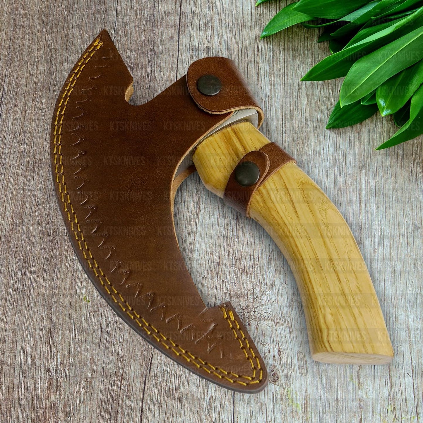 Unique Handmade Viking Pizza Cutter With Wooden Handle  UltraSharp Steel Axe Blade  Leather Sheath  5