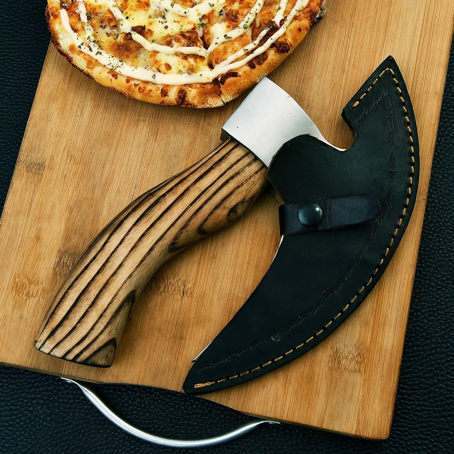 Handmade 95 Inches Viking Pizza Cutter With Rosewood Handle  Super Sharp Carbon Steel Axe Blade Piz 1