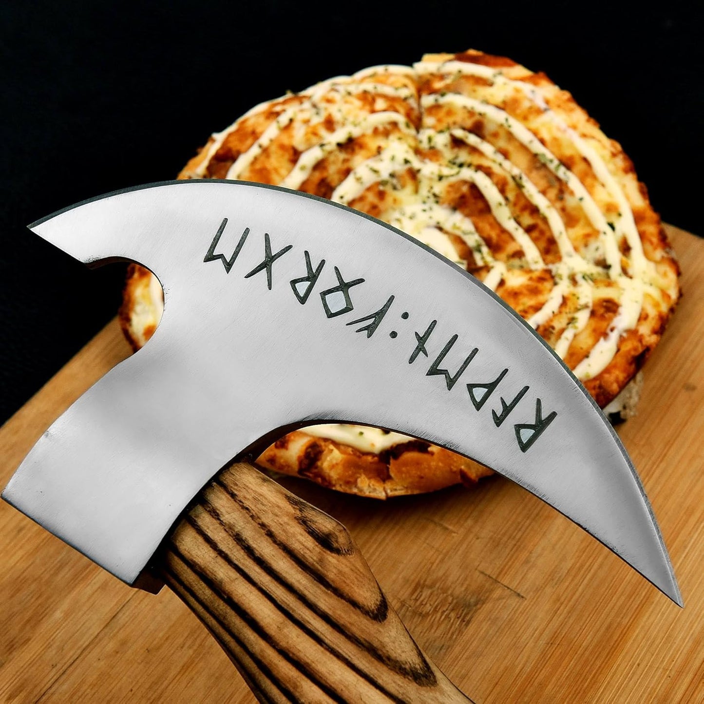 Handmade 95 Inches Viking Pizza Cutter With Rosewood Handle  Super Sharp Carbon Steel Axe Blade Piz 2