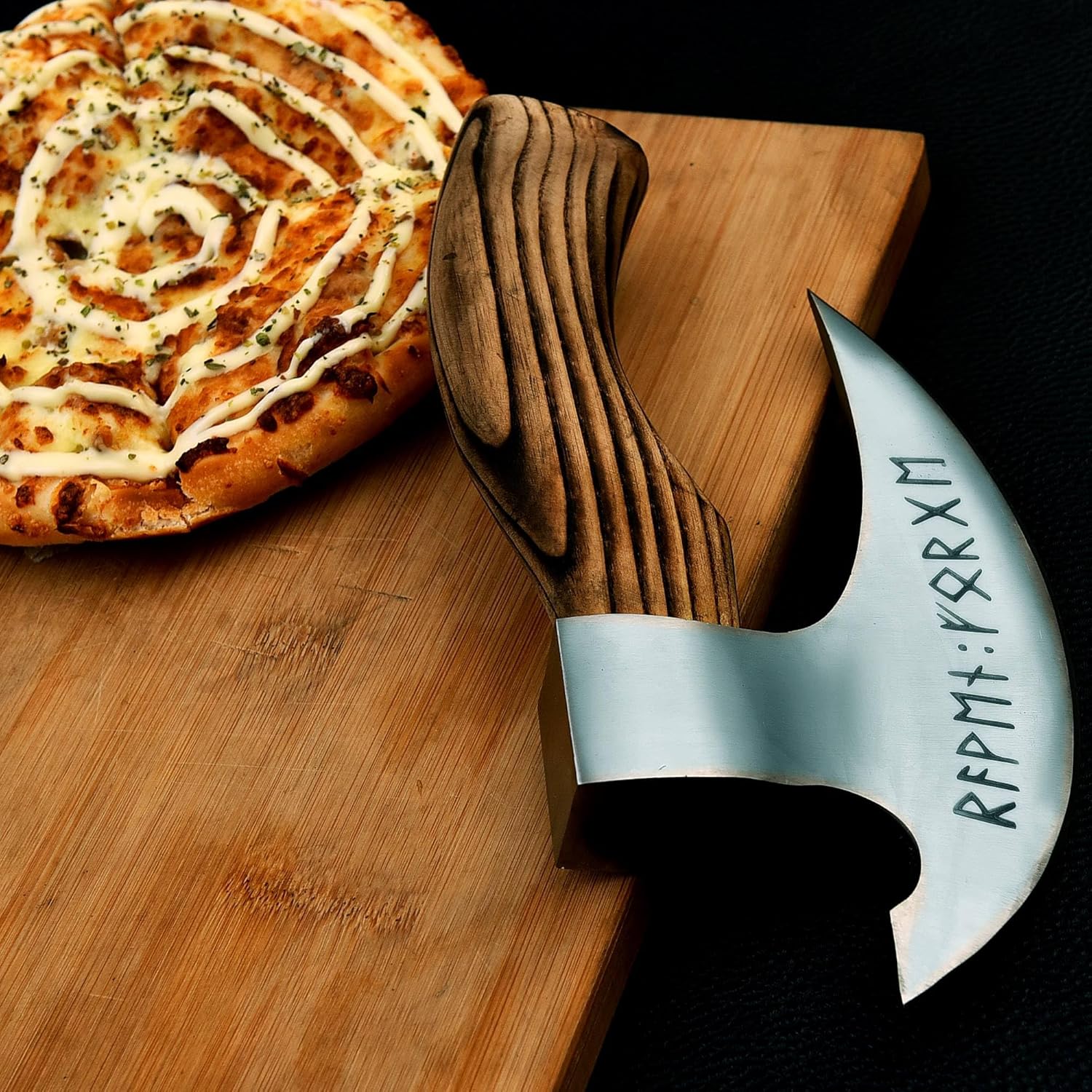 Handmade 95 Inches Viking Pizza Cutter With Rosewood Handle  Super Sharp Carbon Steel Axe Blade Piz 4