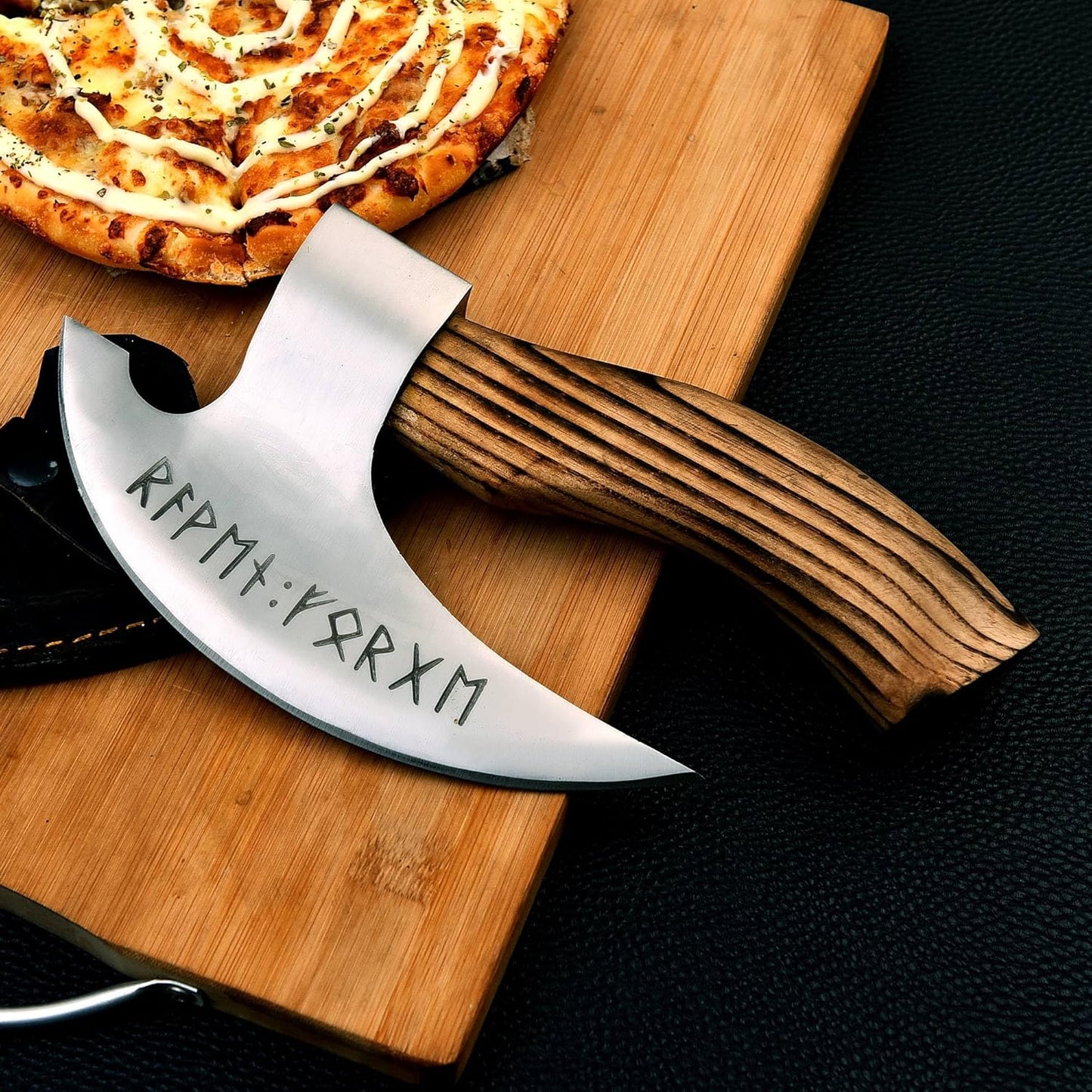 Handmade 95 Inches Viking Pizza Cutter With Rosewood Handle  Super Sharp Carbon Steel Axe Blade Piz 5