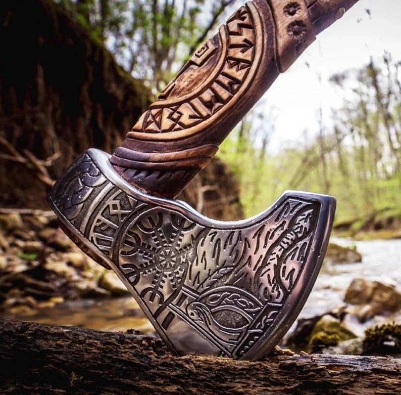 Custom Gift Hand Forged Carbon Steel VIKING AXE With Ash Wood Shaft Wedding Gift Axe Axes Best Birt 3