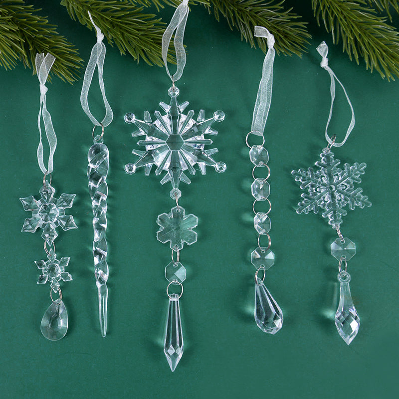 Acrylic Transparent Snowflake  Icicle Ornaments Set For Christmas Tree Decorations 3