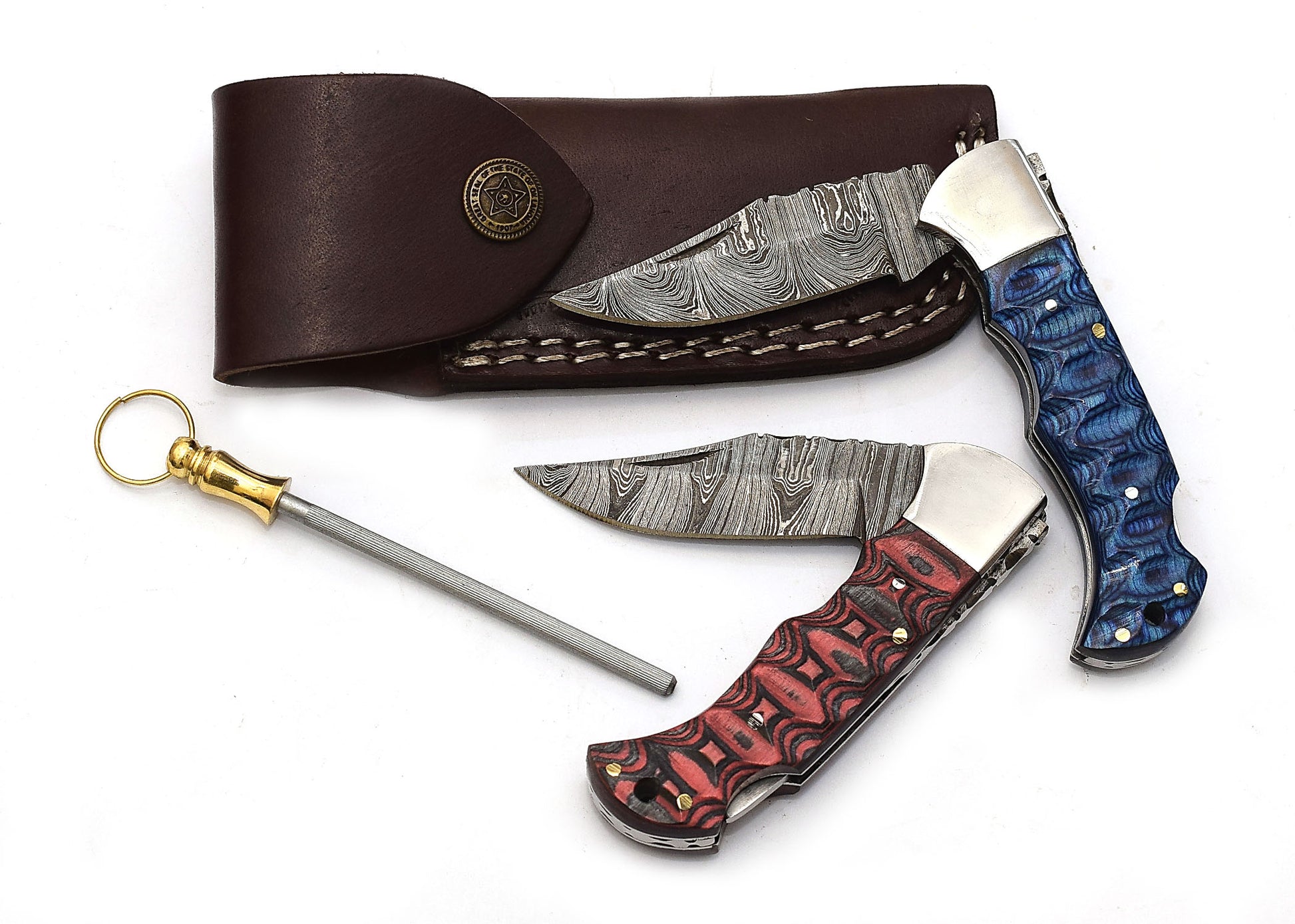 ALFARI Damascus Pocket Knife Set For Men 65 Inch Folding Knife With Back Lock For Camping And Hikin 1